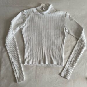Brandy Melville White Ribbed Turtleneck Top